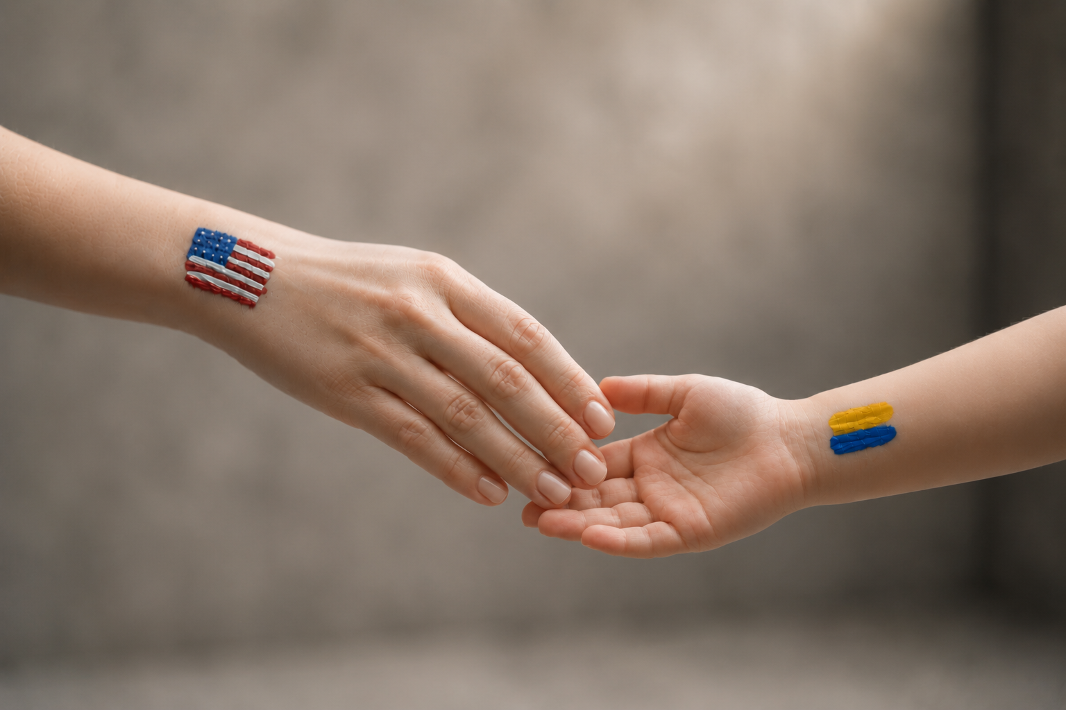 American and Ukrainian hands reaching toward each other