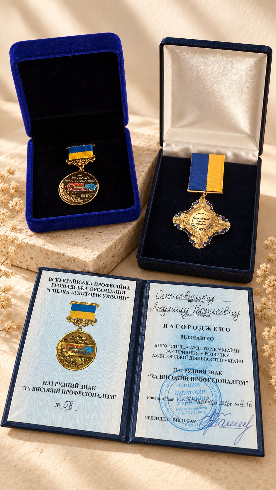 Liudmyla Sosnovska's professional awards and recognition certificates