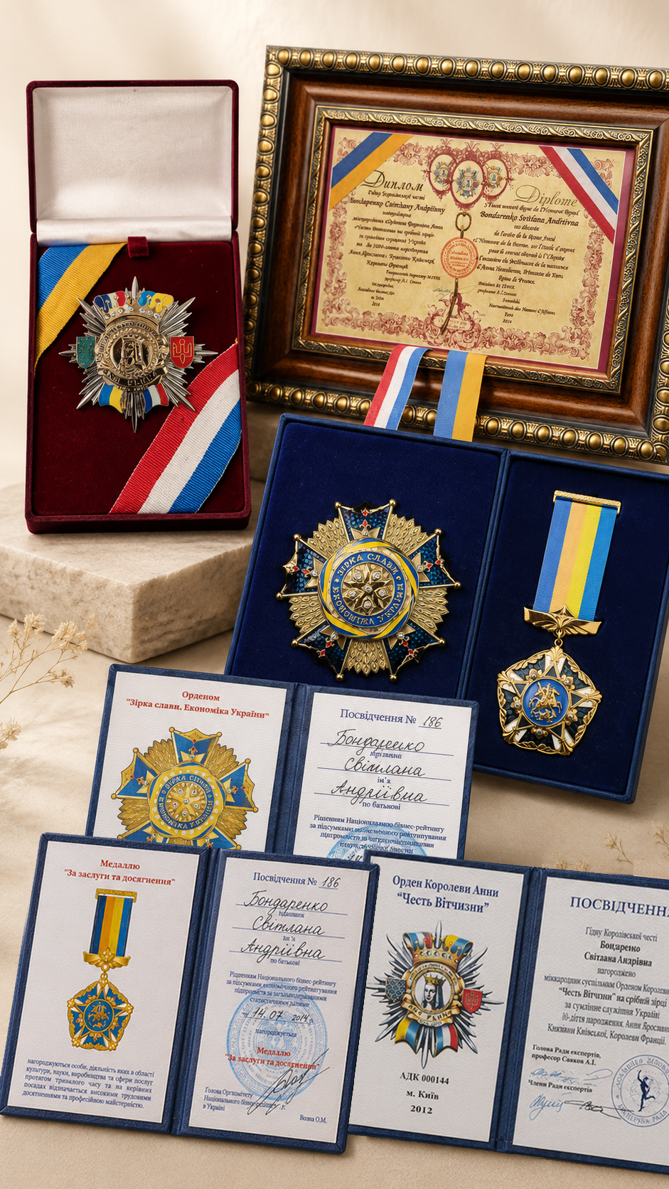 Svitlana Bondarenko's professional awards and recognition certificates