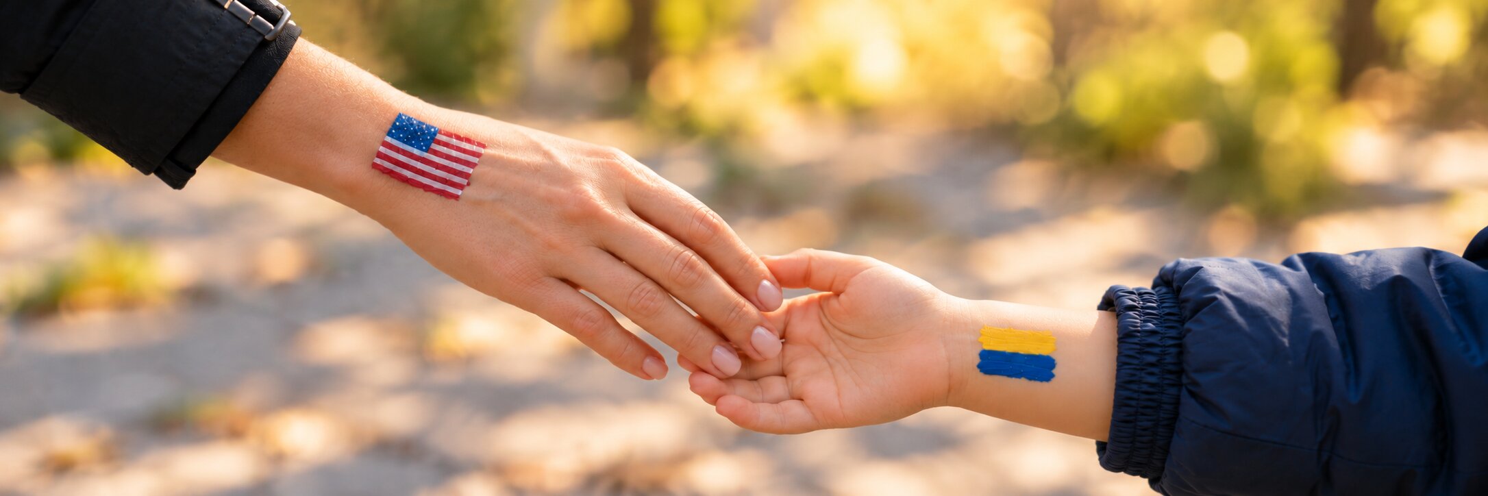 American and Ukrainian hands reaching toward each other